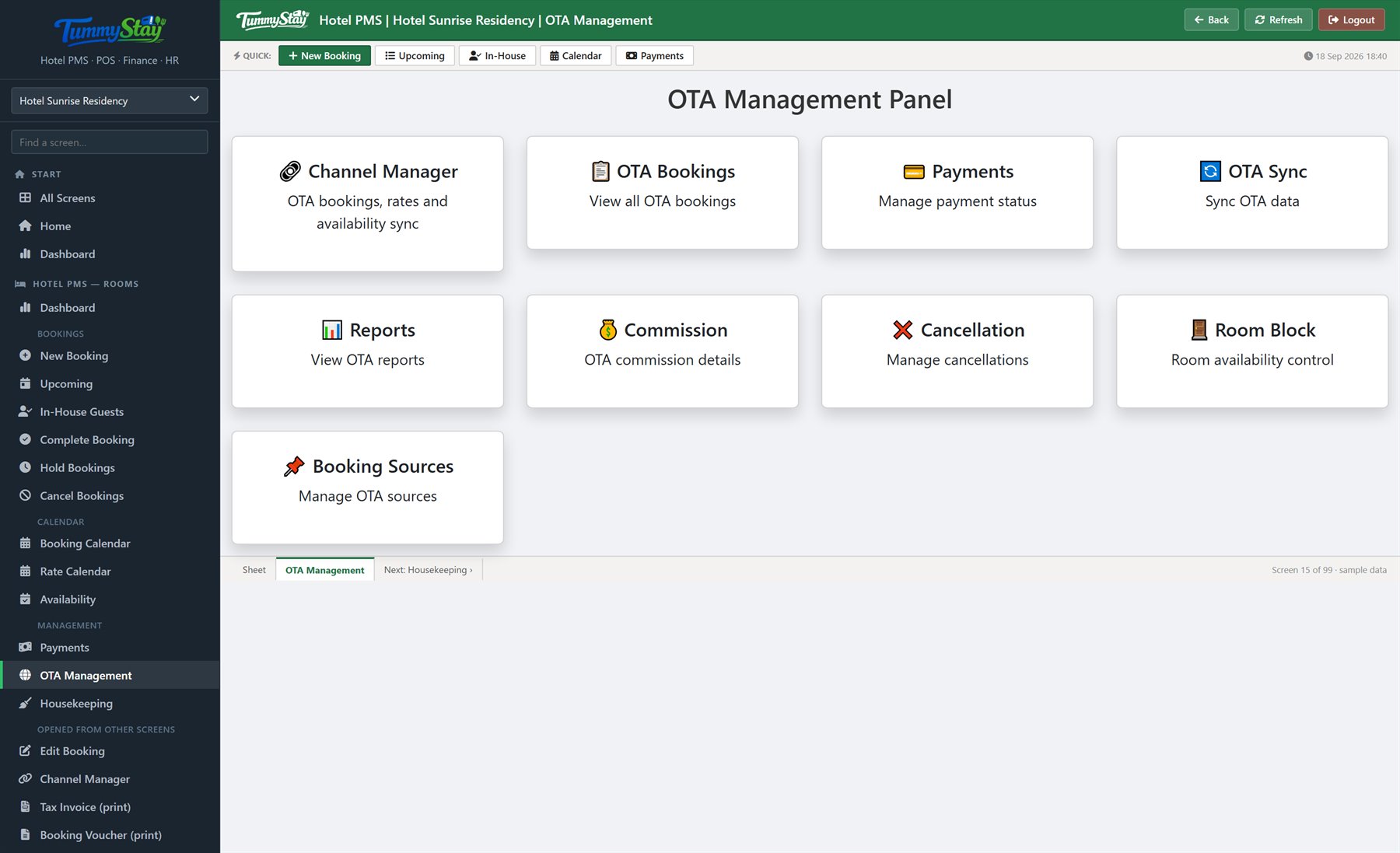Channel manager OTA sync screen